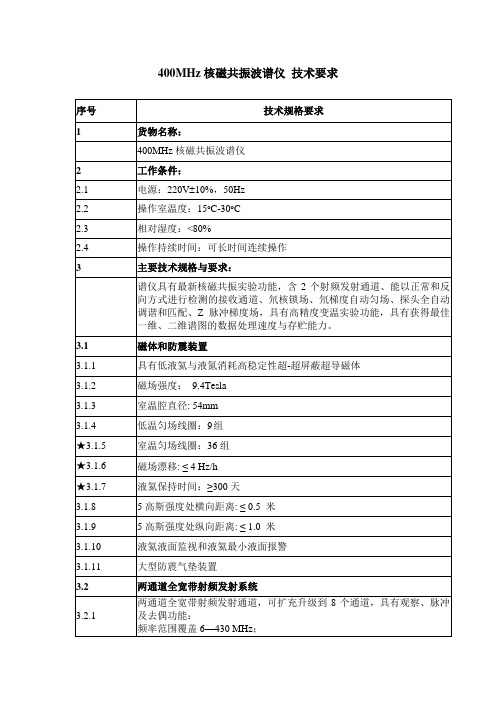 400MHz核磁共振波普仪技术指标