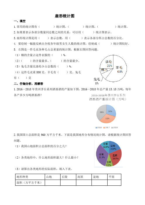 人教版六年级数学扇形统计图练习题(含答案)