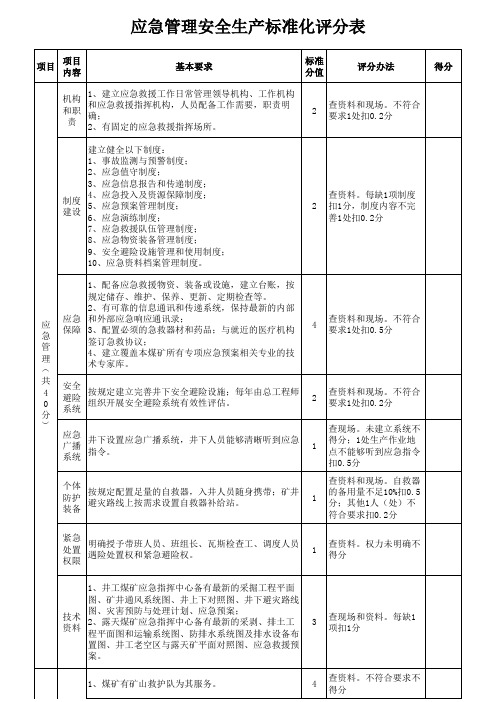 应急管理安全生产标准化评分表模板