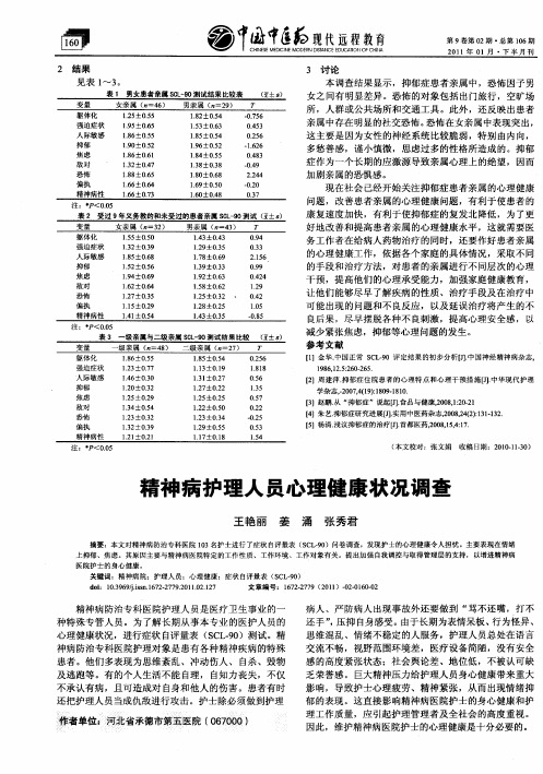 精神病护理人员心理健康状况调查