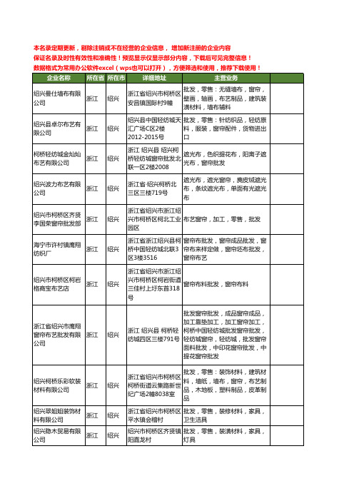 新版浙江省绍兴窗帘布艺批发工商企业公司商家名录名单联系方式大全17家