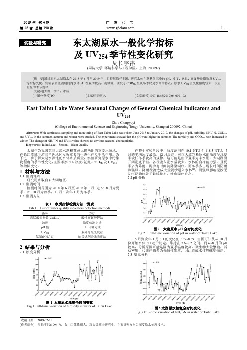 东太湖原水一般化学指标及UV254季节性变化研究