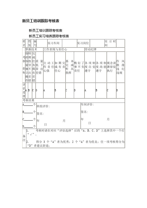 新员工培训跟踪考核表