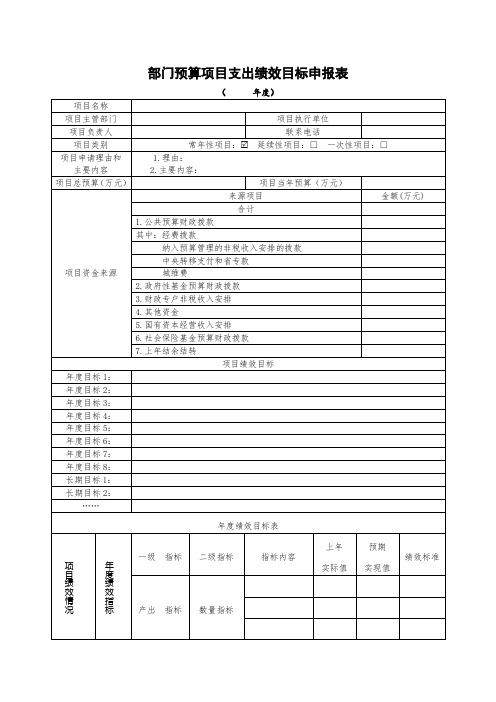 部门预算项目支出绩效目标申报表