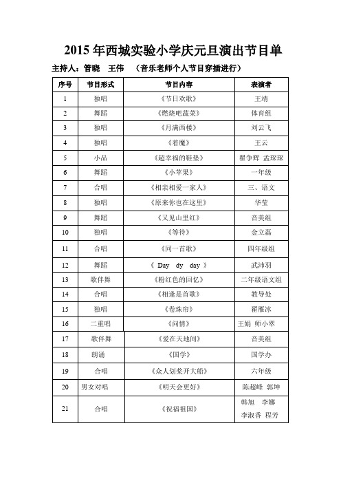 2015年西城实验小学庆元旦演出节目单xin