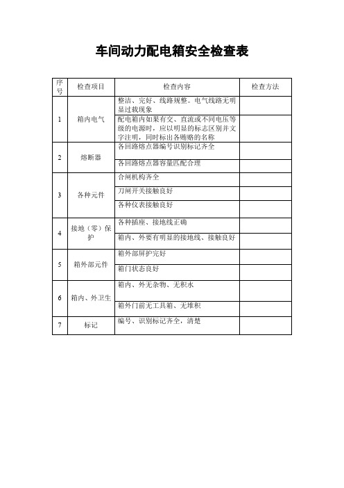 车间动力配电箱安全检查表