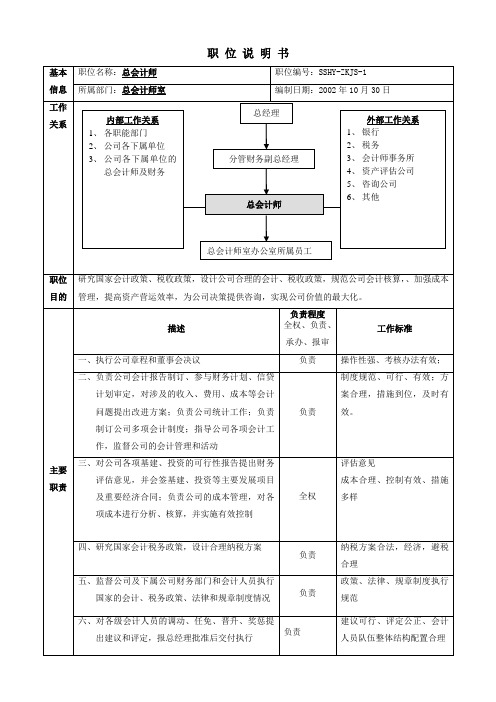 总会计师职位说明书