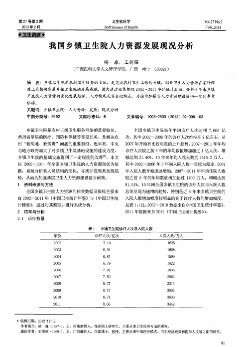 我国乡镇卫生院人力资源发展现况分析