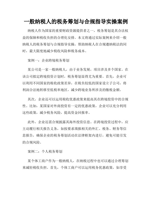 一般纳税人的税务筹划与合规指导实操案例