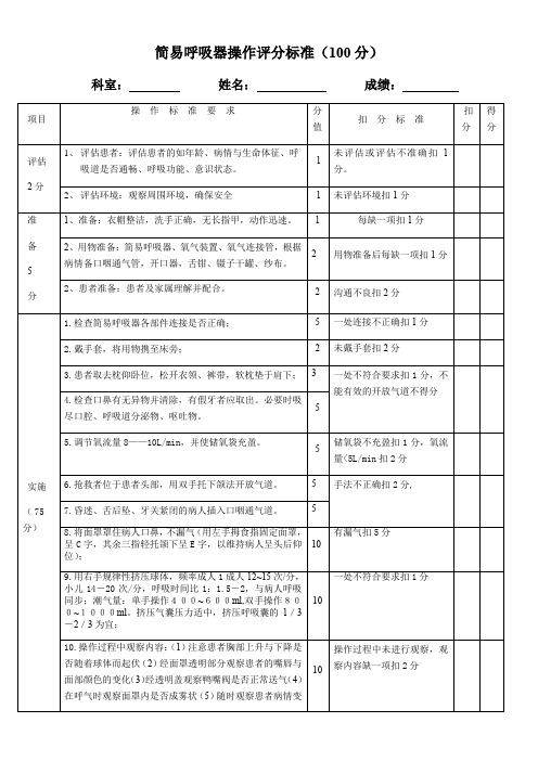 简易呼吸器操作评分标准