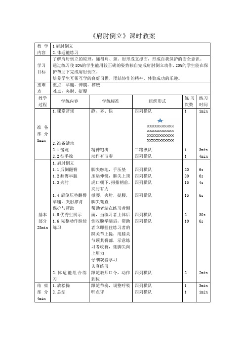 初中：肩肘倒立教案