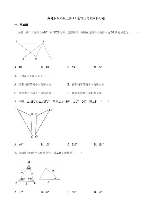 苏科版八年级上册1-2全等三角形同步习题(含解析)-doc