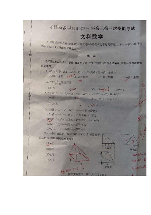 【恒心】河南省新乡、许昌、平顶山三市2014届高三第三次模拟考试数学(文科)试题及参考答案【教师卷】