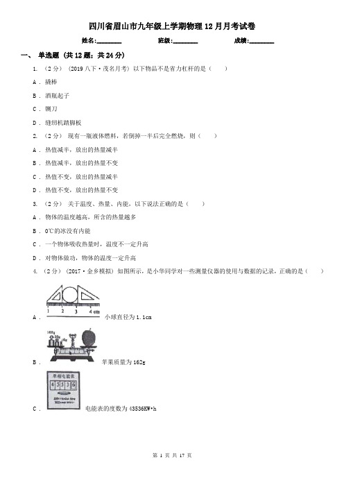 四川省眉山市九年级上学期物理12月月考试卷