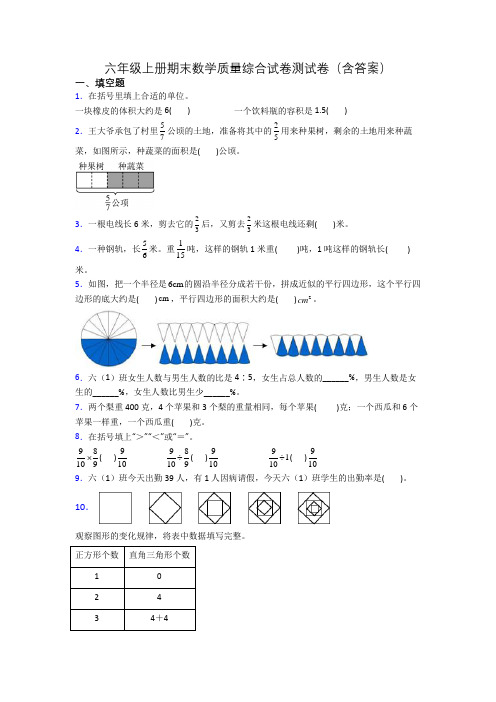 六年级上册期末数学质量综合试卷测试卷(含答案)