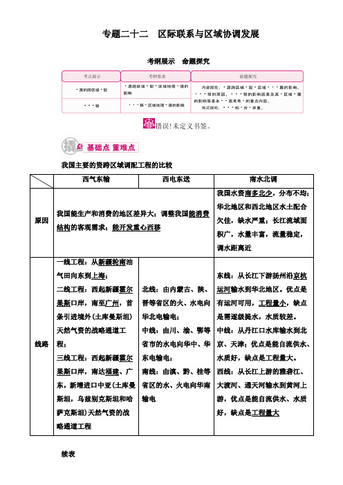 最新高三地理二轮复习专题22考点1资源的跨区域调配教学案及答案