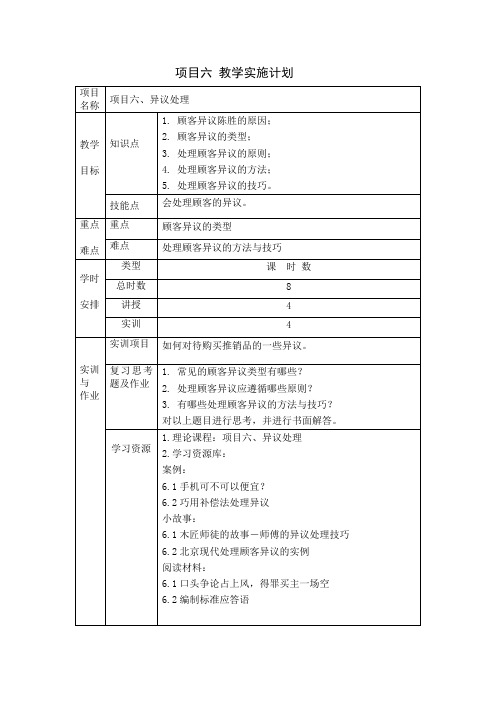 精华版《现代推销技术》第六章教案：异议处理