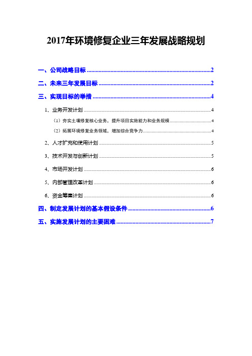 2017年环境修复企业三年发展战略规划