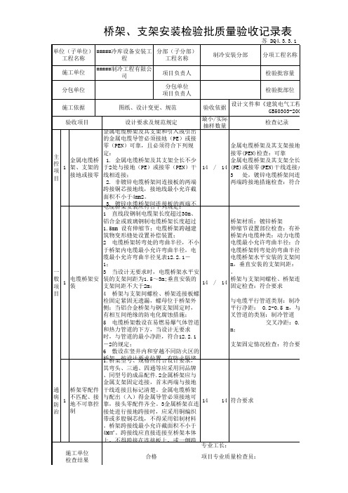 桥架、支架安装检验批质量验收记录表