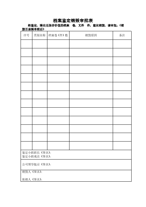 档案鉴定销毁审批表模板