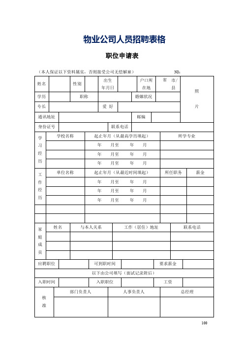 物业公司人员招聘表格参考版