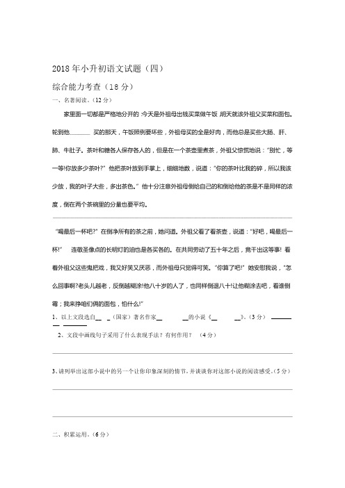 2018小升初语文训练真题试卷