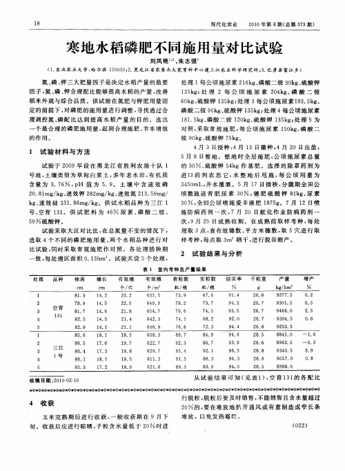 寒地水稻磷肥不同施用量对比试验