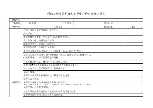 通信工程质量监督和安全生产检查