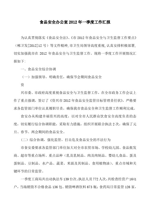 食品安全办公室2012年一季度工作汇报