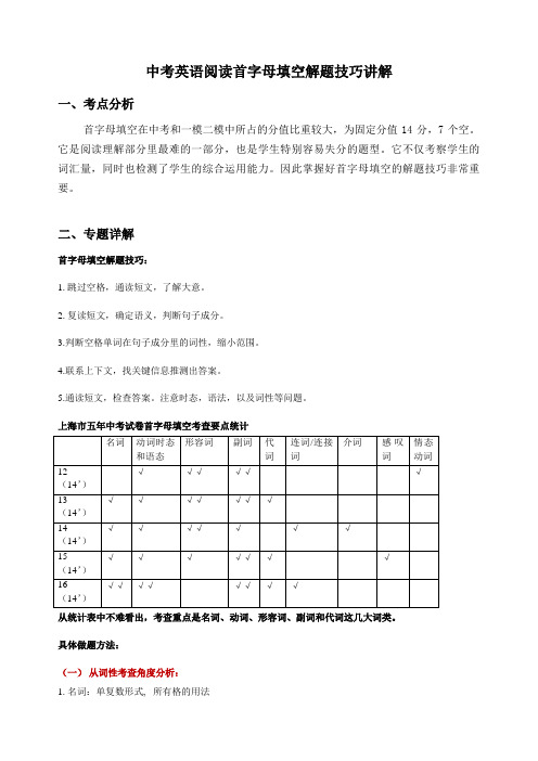 中考英语阅读首字母填空解题技巧讲解