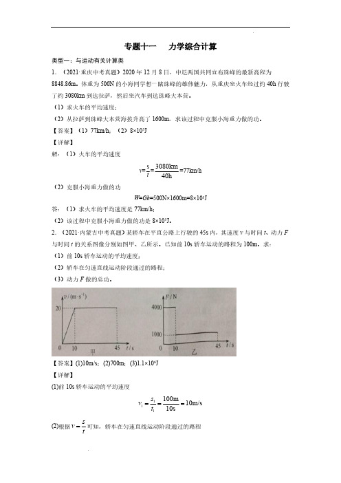 (中考物理)力学综合计算   提分专题(解析版)