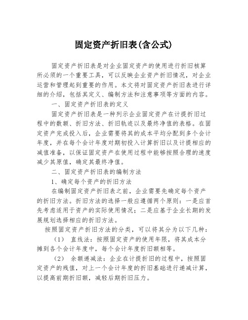 固定资产折旧表(含公式)