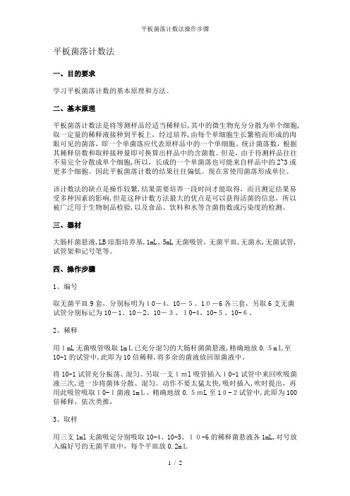 平板菌落计数法操作步骤