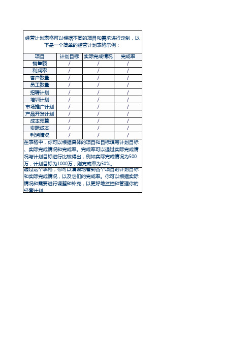 经营计划表格