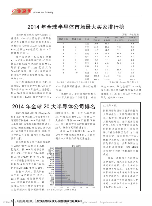 2014年全球20大半导体公司排名_