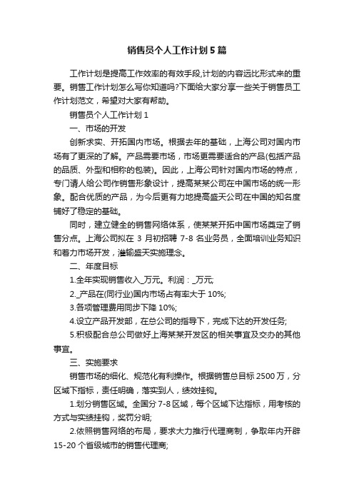 销售员个人工作计划5篇