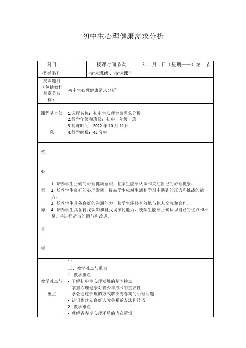 初中生心理健康需求分析