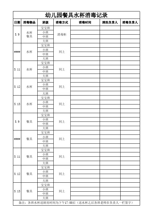 幼儿园食堂餐具消毒记录表