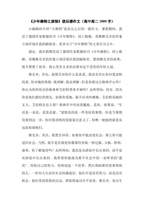 《少年维特之烦恼》读后感作文(高中高二1000字).doc