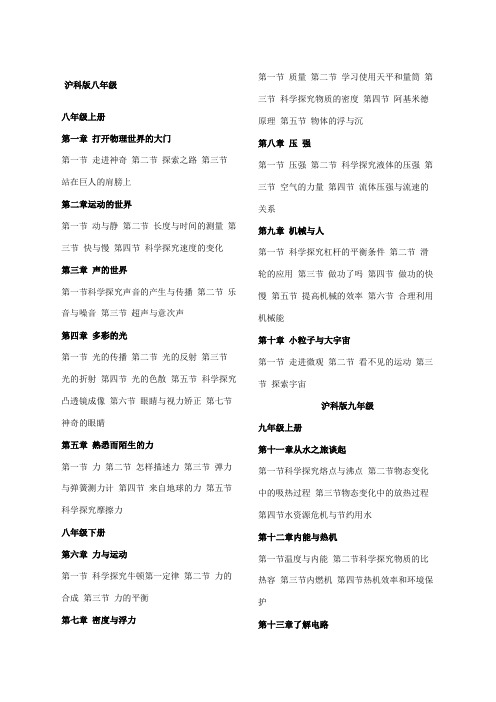 初中物理沪科版教材目录