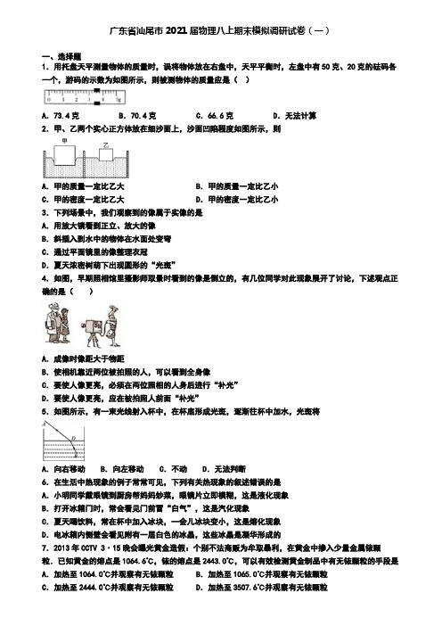 广东省汕尾市2021届物理八上期末模拟调研试卷(一)