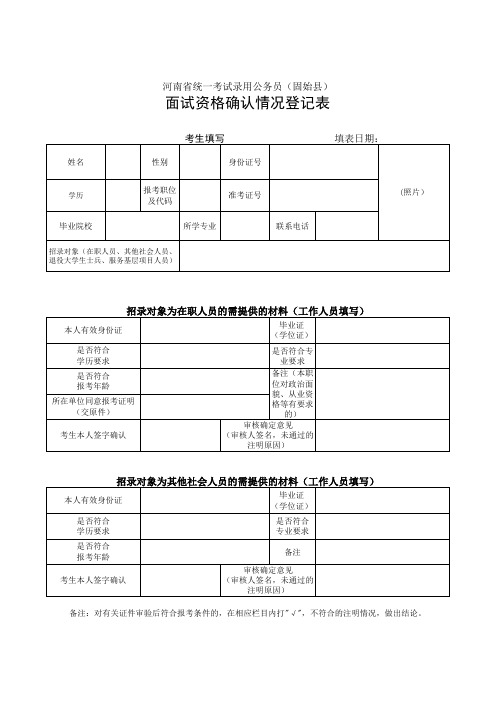 面试资格确认情况登记表xls - 【河南人事考试网】河南省 …