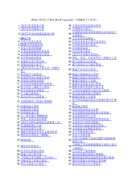 暖通工程设计计算必备500个excle表
