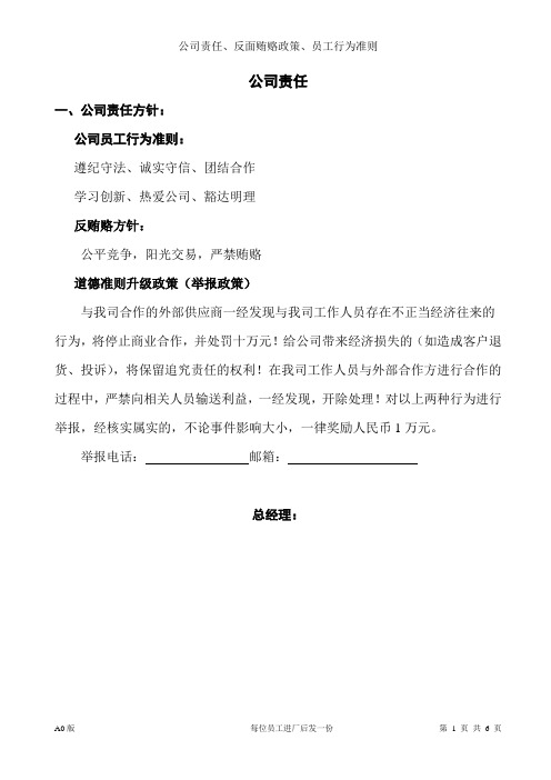 公司责任,包括反贿赂政策、员工行为准则,需总经理签名(1)