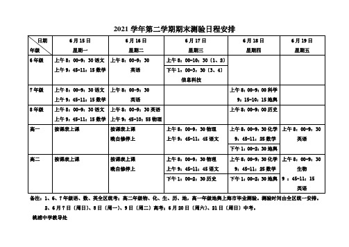 2008学年第二学期期末考试日程安排200961