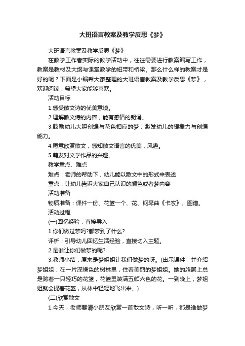 大班语言教案及教学反思《梦》