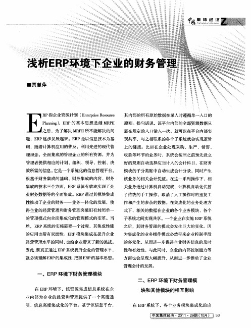 浅析ERP环境下企业的财务管理