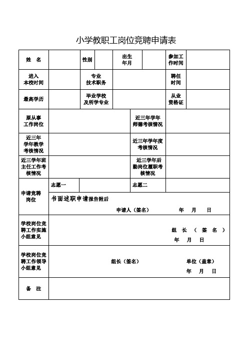 小学教职工岗位竞聘申请表