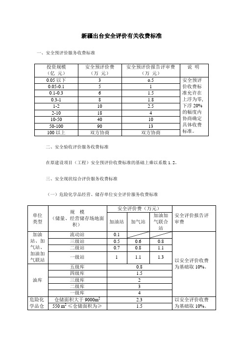 新疆出台安全评价有关收费标准