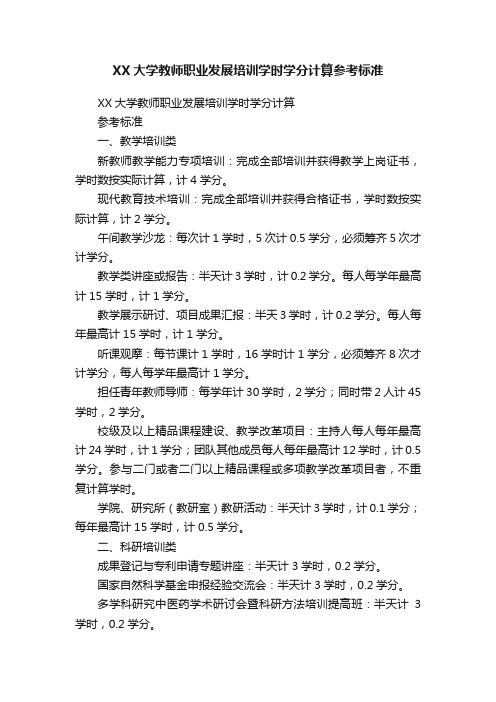 XX大学教师职业发展培训学时学分计算参考标准